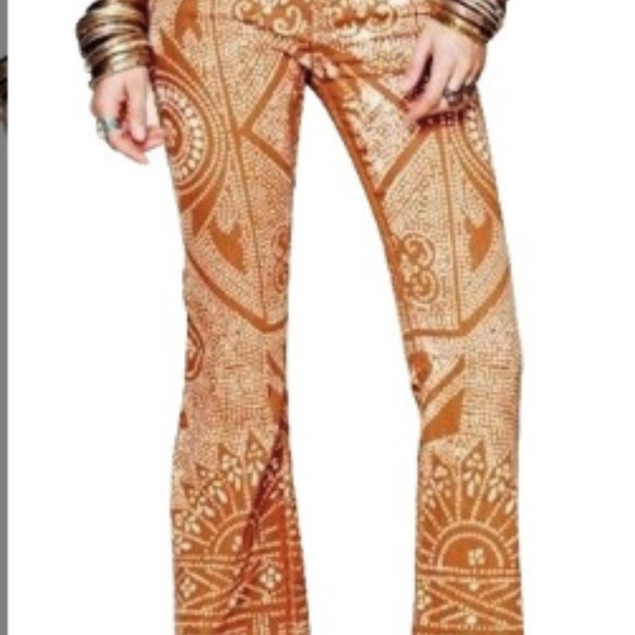Free People Orange Patterned Flare Pants - Picture 3 of 7
